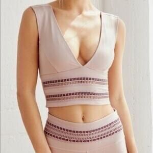 Free People Movement Lilac Crochet Stripe Detail V Neck Sports Bra Crop Tank